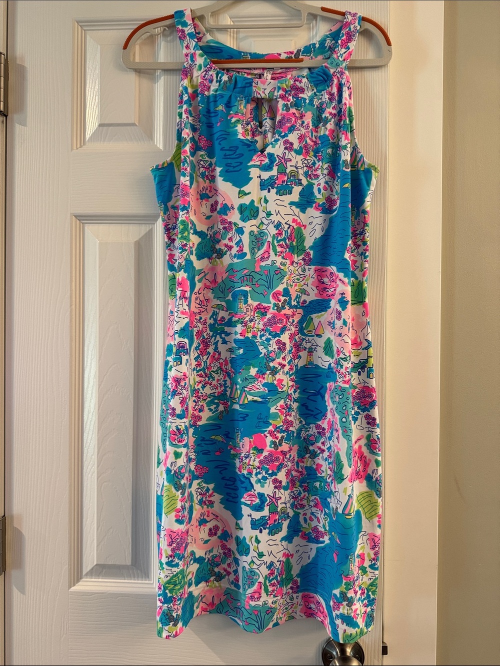 Lulu-B Blue, Pink & White Floral Midi Shift Dress